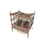 Reproduction mahogany Canterbury magazine rack, four divisions, with single drawer, W46cm, H53cm, D3