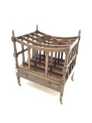 Reproduction mahogany Canterbury magazine rack, four divisions, with single drawer, W46cm, H53cm, D3