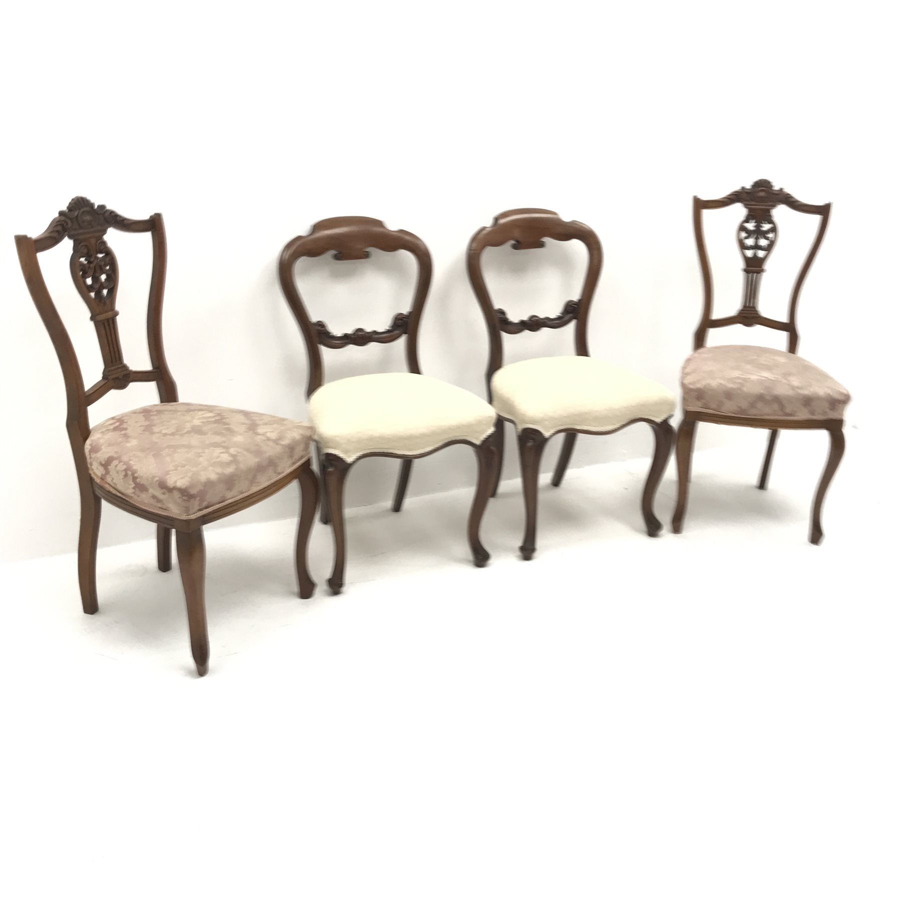 Two Victorian mahogany chairs with upholstered seats (W49cm) and two Edwardian mahogany salon chair