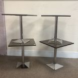 Four square top café bistro tables on polished metal bases, 68cm x 68cm, H74cm