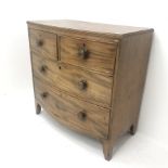 Early 19th century mahogany bow front chest, two short and two long drawers, shaped apron, bracket s