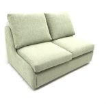 Two seat sofa bed upholstered in lime green fabric, W140cm