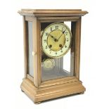 Late 19th century walnut cased mantle clock, twin train driven movement striking the hours and half
