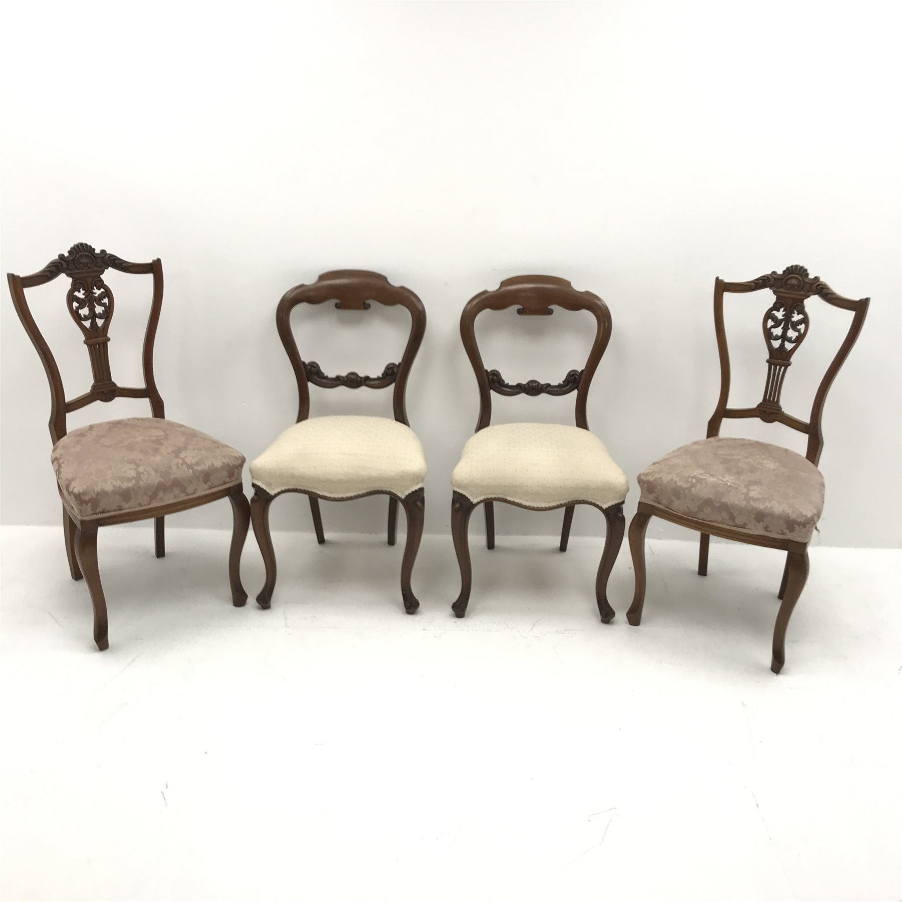 Two Victorian mahogany chairs with upholstered seats (W49cm) and two Edwardian mahogany salon chair - Image 2 of 3