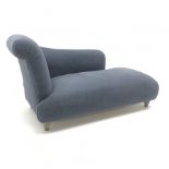 Loaf Bronte chaise longue, upholstered in a soft blue fabric, turned supports, W170cm, H80cm, D75cm