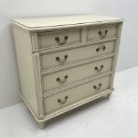 Laura Ashley cream finish chest, two short and three long drawers, turned supports, W91cm, H88cm, D4