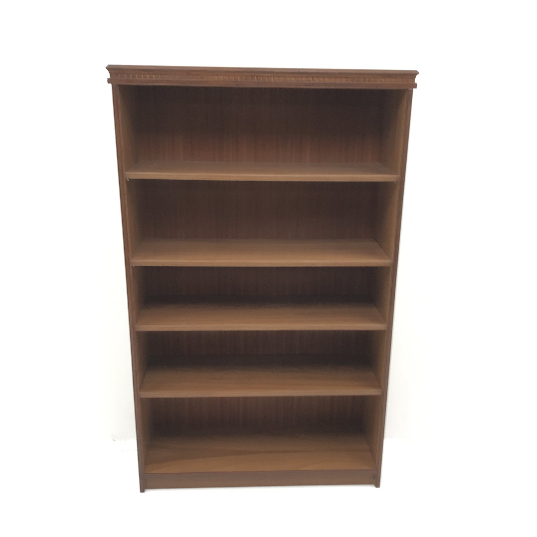 Georgian style mahogany open bookcase, dentil frieze, four shelves, platform base, W94cm, H154cm, D3 - Image 2 of 3