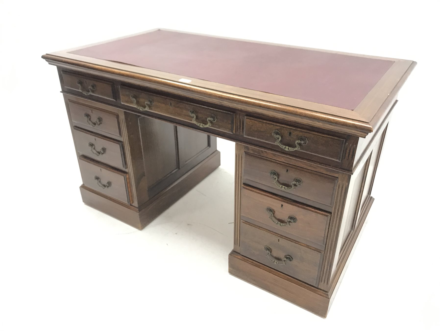 20th century mahogany twin pedestal office desk, fitted with nine drawers, inset leather writing su - Image 3 of 4