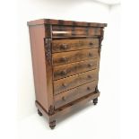 Large Victorian mahogany Scotch chest, single frieze drawer above six graduating drawers, turned sup