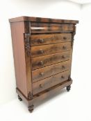 Large Victorian mahogany Scotch chest, single frieze drawer above six graduating drawers, turned sup