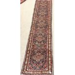 Kashan blue ground runner, multi repeating borders, floral field, 455cm x 100cm