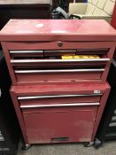 Tool chest, two drawers above up and over lid, with five drawers chest containing various hand tools