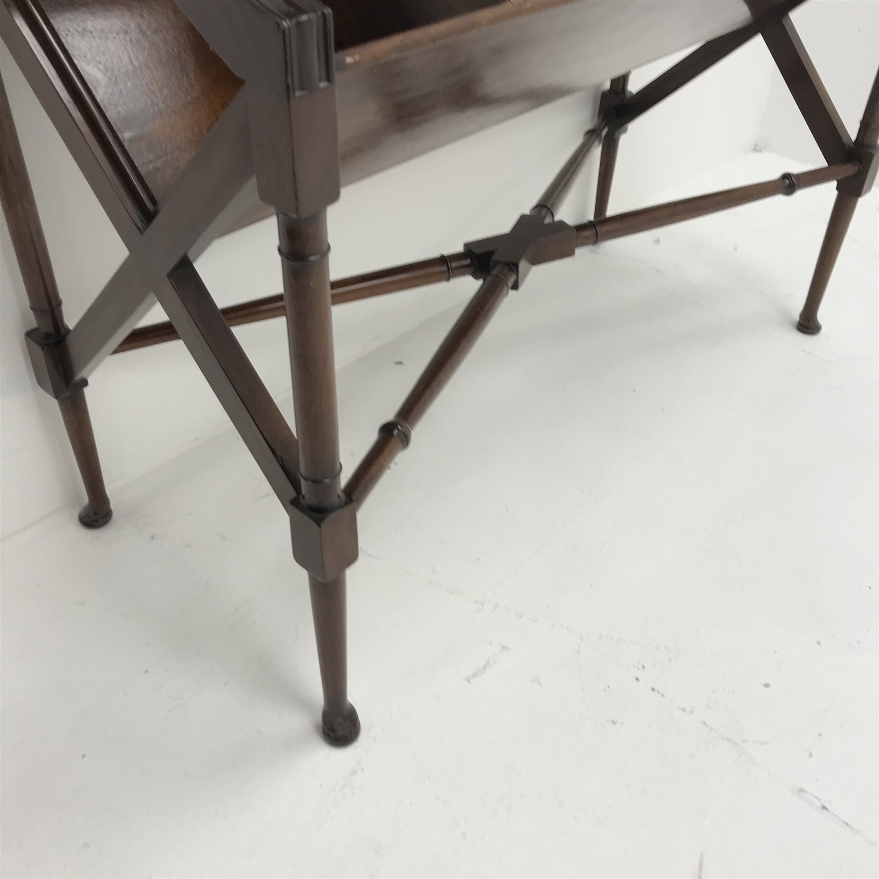 Regency style mahogany book trough, shaped reeded arms, turned supports joined by stretchers on pad - Image 3 of 3