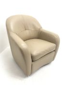 Tub armchair upholstered in a mocha leather with chrome supports, W80cm