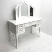 French style white finish dressing table, one long and four short drawers, cabriole legs (W121cm, H8