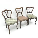 Three Victorian rosewood dining chairs with upholstered seats, W50cm