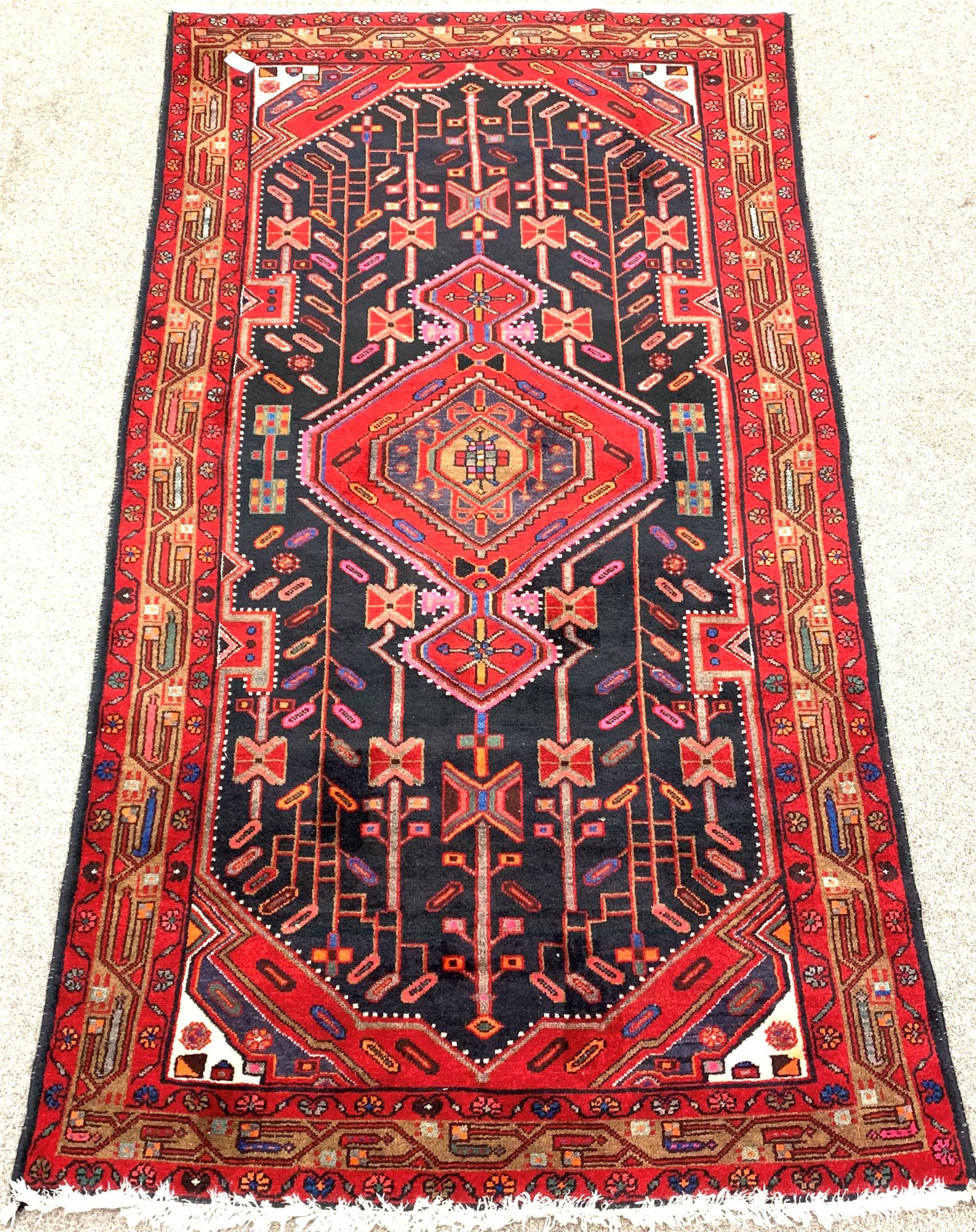 20th century Persian blue ground rug, geometric pattern, 280cm x 150cm