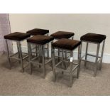 Six tall upholstered stools with polished metal bases, 37cm x 37cm, H75cm