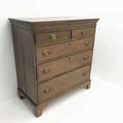 19th century oak chest, two short and three long drawers, ogee bracket supports, W103cm, H108cm, D51