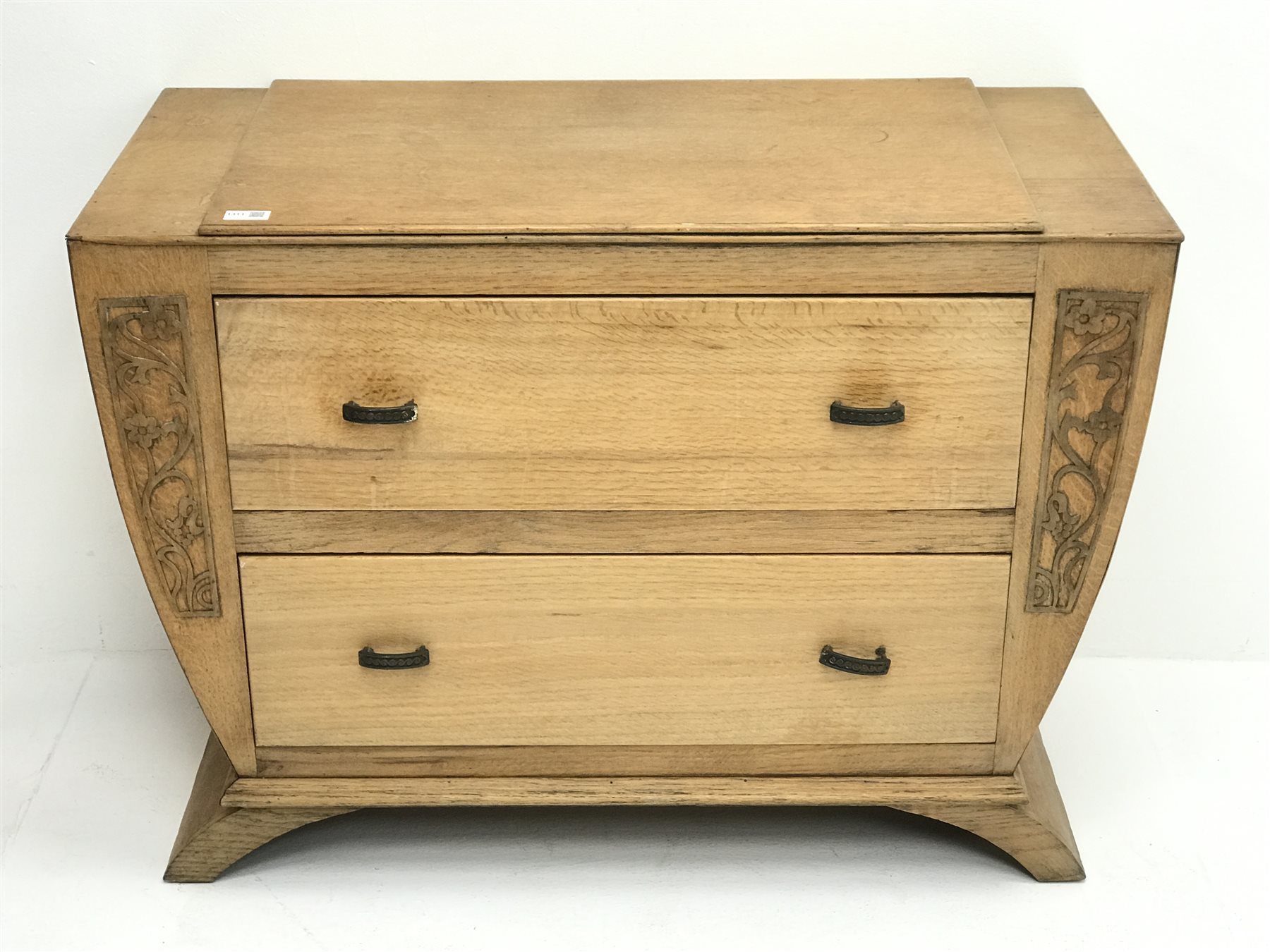 Early to mid 20th century oak two drawer chest, W96cm, H70cm, D43cm - Image 2 of 3