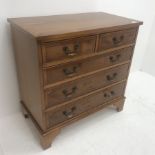 20th century yew wood cross banded chest, two short and three long drawers, shaped bracket supports