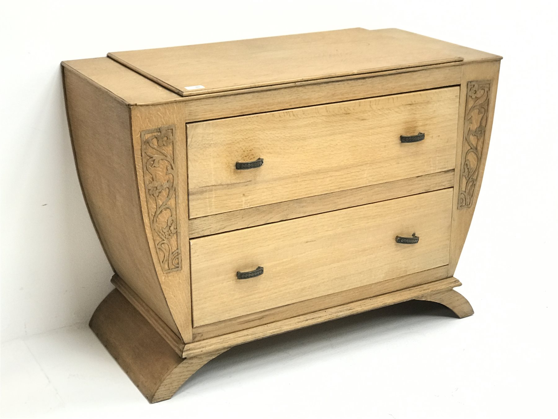 Early to mid 20th century oak two drawer chest, W96cm, H70cm, D43cm