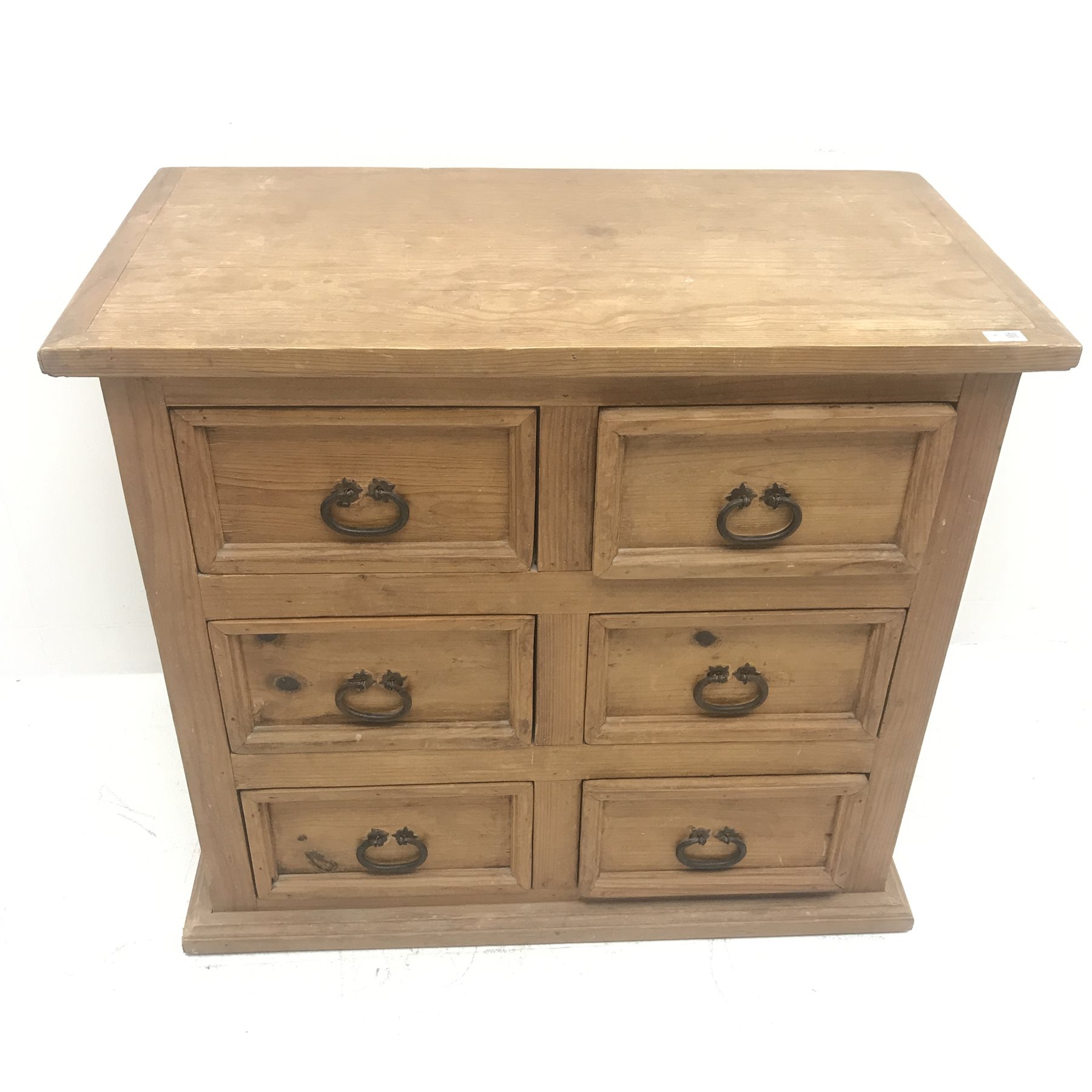 Waxed pine chest, six drawers with iron handles, W100cm, H89cm, D54cm - Image 3 of 5