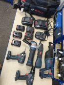 A quantity of Bosch Professional power tools including the GSB 18-2LI plus drill, GOP18V V-EC multi
