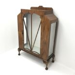 Early-Mid 20th century display cabinet, raised shaped back, single glazed door, cabriole legs on bal