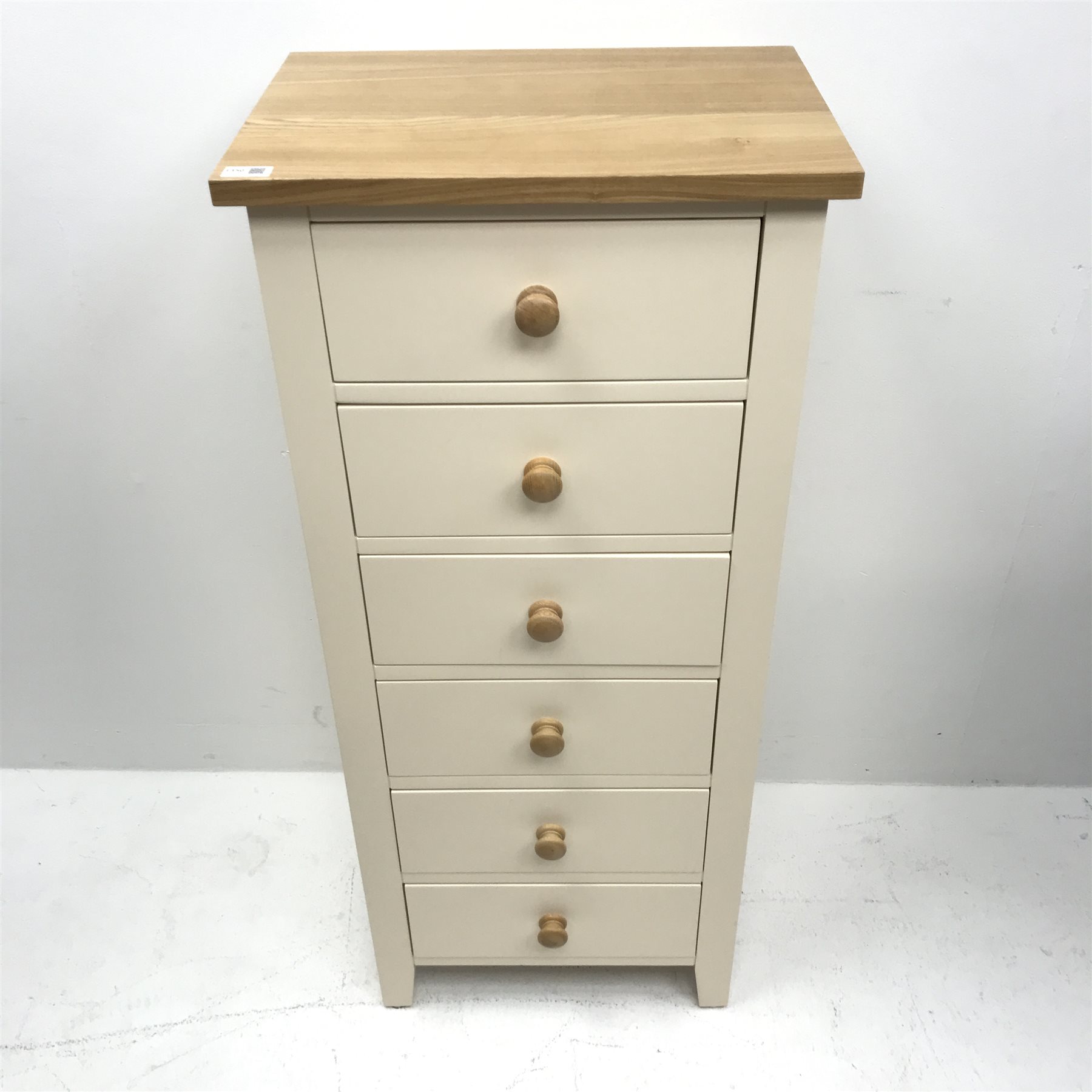 Tall oak and cream finish six drawer pedestal chest, W51cm, H117cm, D36cm - Image 2 of 2