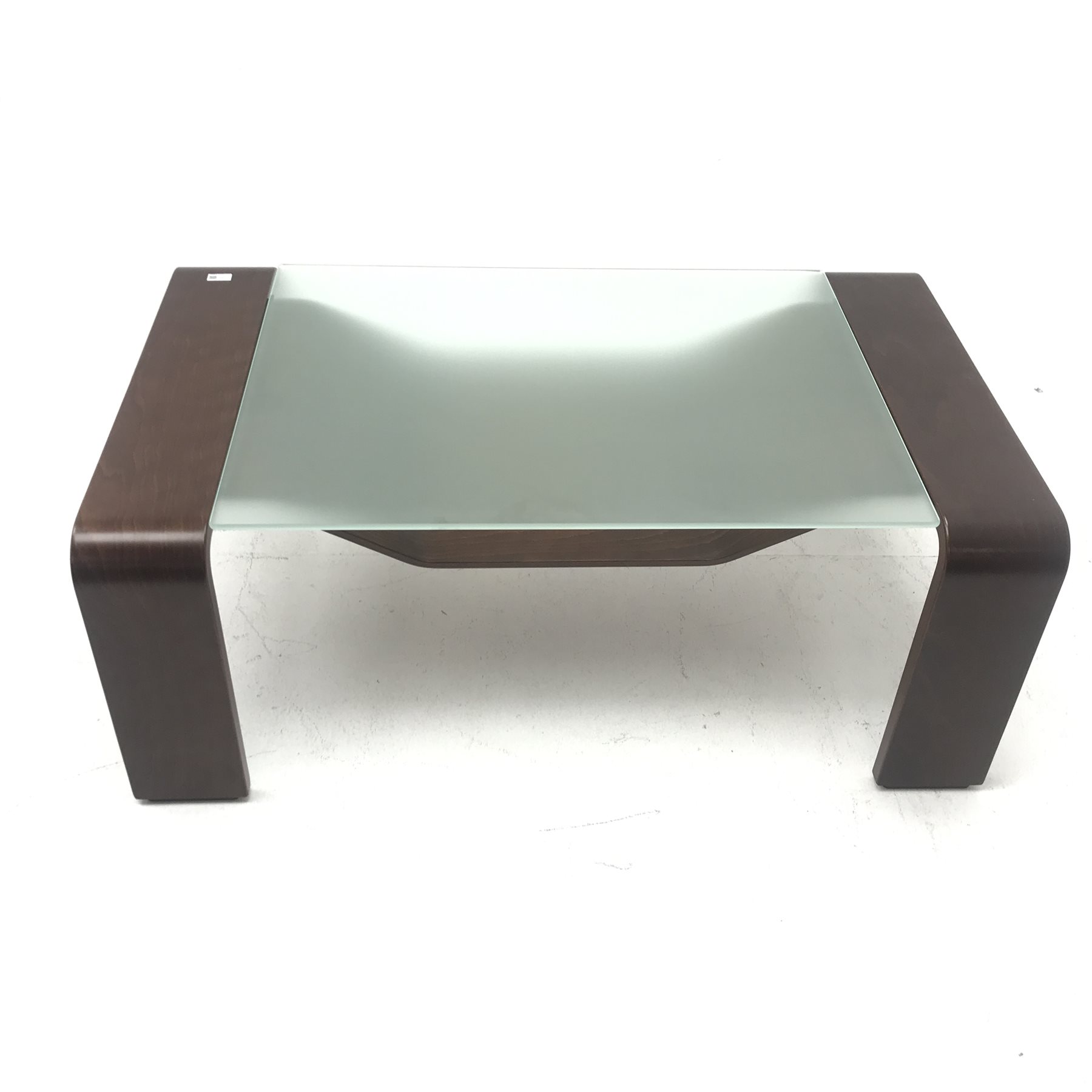 Stressless Pegasus birch coffee table by Ekornes, glass top, shaped support, W49cm, H63cm, D39cm - Image 2 of 3