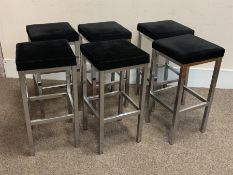 Six tall upholstered stools with polished metal bases, 37cm x 37cm, H75cm