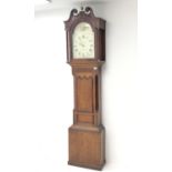 Early 19th century oak and mahogany banded longcase clock, stepped arch convex Roman dial signed 'A.