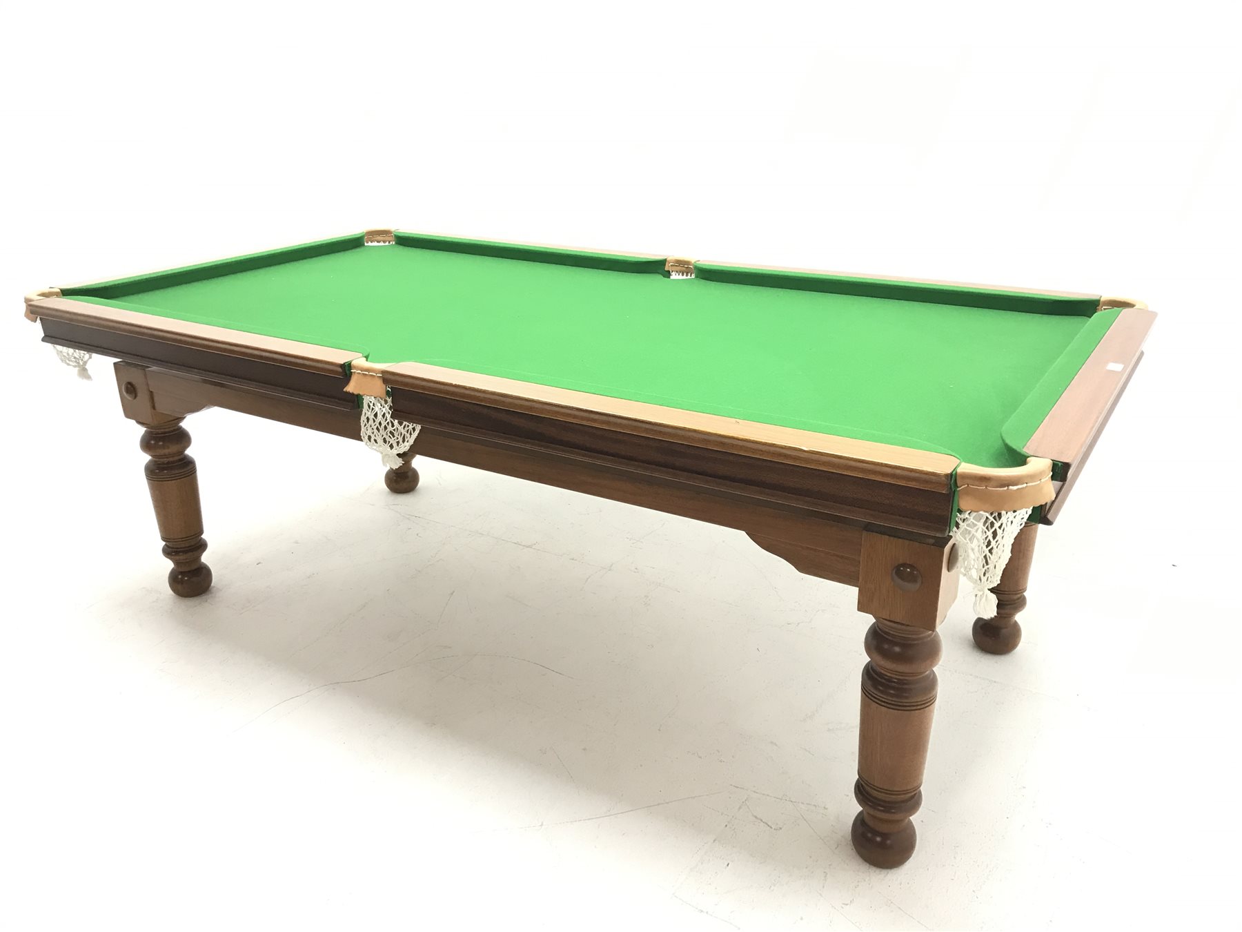 20th century mahogany framed billiard/dining table, rise and fall mechanism, four mahogany leaves, w