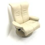 Stressless recliner armchair, chrome frame, upholstered in beige leather, W94cm