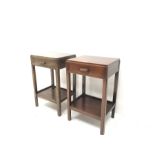 Pair mid 20th century teak bedside lamp stands, W44cm, H71cm, D36cm