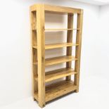 Solid light oak 6' open bookcase, curved sides, W100cm, D41cm, H196cm