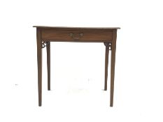 19th century mahogany single drawer side table, fretwork mounts, W71cm, D45cm, H71cm