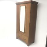 Edwardian mahogany single wardrobe, projecting cornice, dentil frieze, bevel edge mirrored door, sin