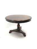 20th century classical mahogany pedestal centre dining table, single turned column on tricoil base,