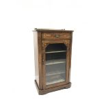 Victorian inlaid walnut music cabinet, single drawer above glazed door enclosing three shelves, W53c