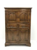 20th century medium oak cocktail drinks cabinet with slide, drawers and cupboards, W95cm, D46cm, H1