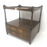 Georgian style mahogany lamp table, inset leather top, two drawers, W56cm, H60cm, D49cm