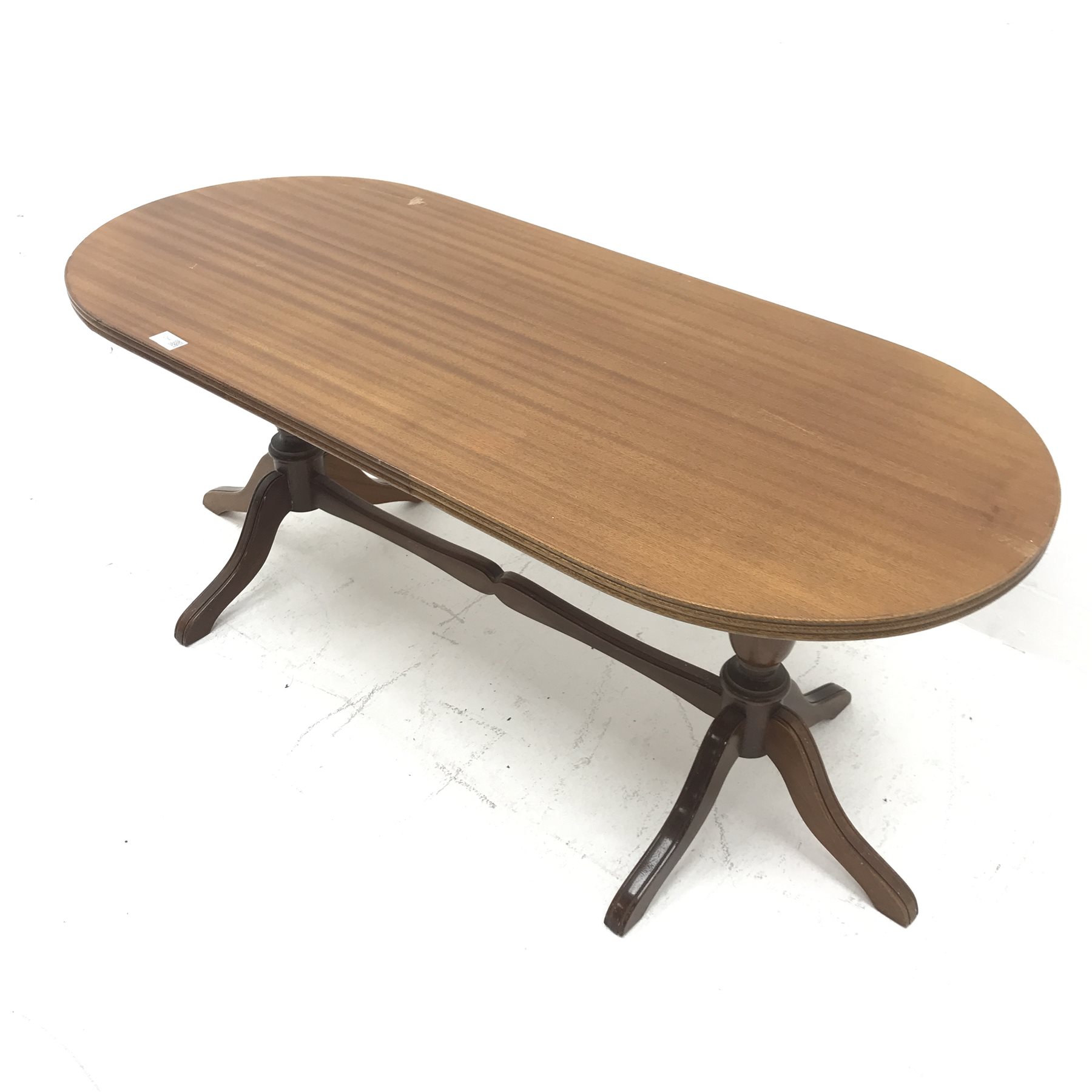 Regency style mahogany coffee table, two turned supports joined by single stretcher on shaped feet, - Image 3 of 3