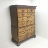 Early 19th century mahogany chest on chest, projecting Greek key cornice with two short and six long