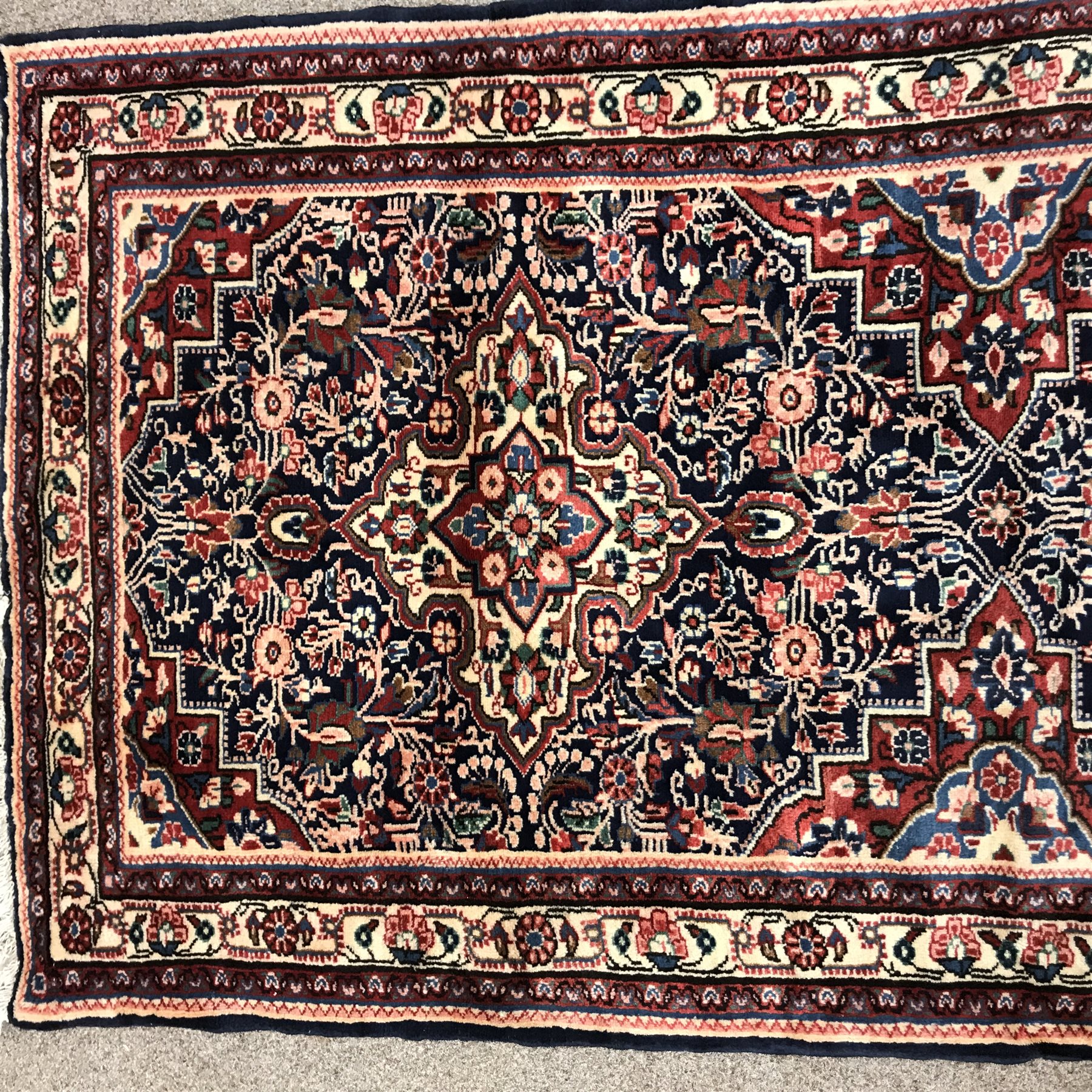 Kashan blue ground runner, multi repeating borders, floral field, 455cm x 100cm - Image 4 of 4