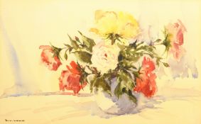 Bill Lowe (British 1922-2006): 'Mixed Roses' still life, watercolour signed, titled verso 31cm x 49c