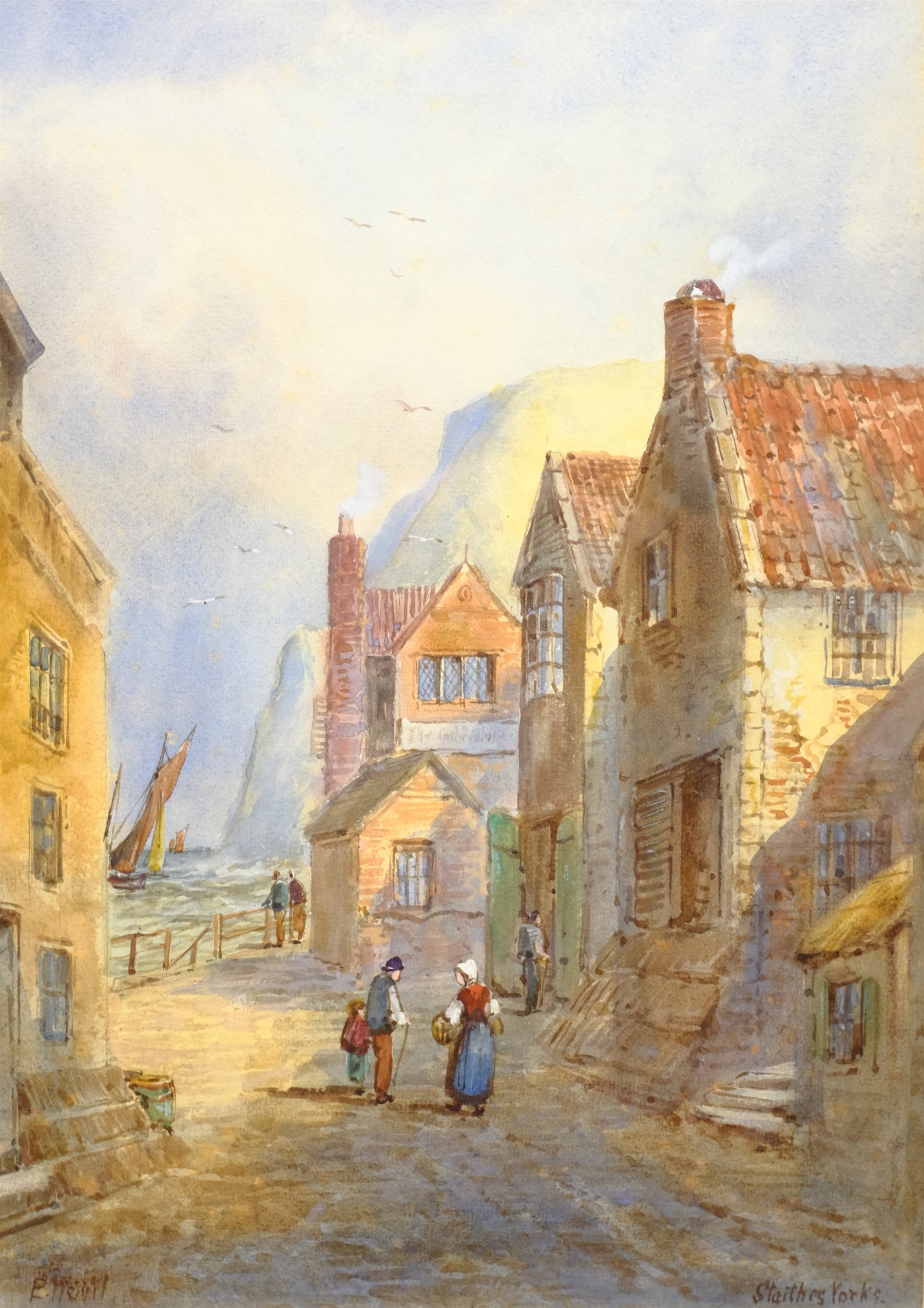 Edward Nevil (British fl.1880-1900): The Cod and Lobster 'Staithes', watercolour signed and titled 3 - Image 2 of 4