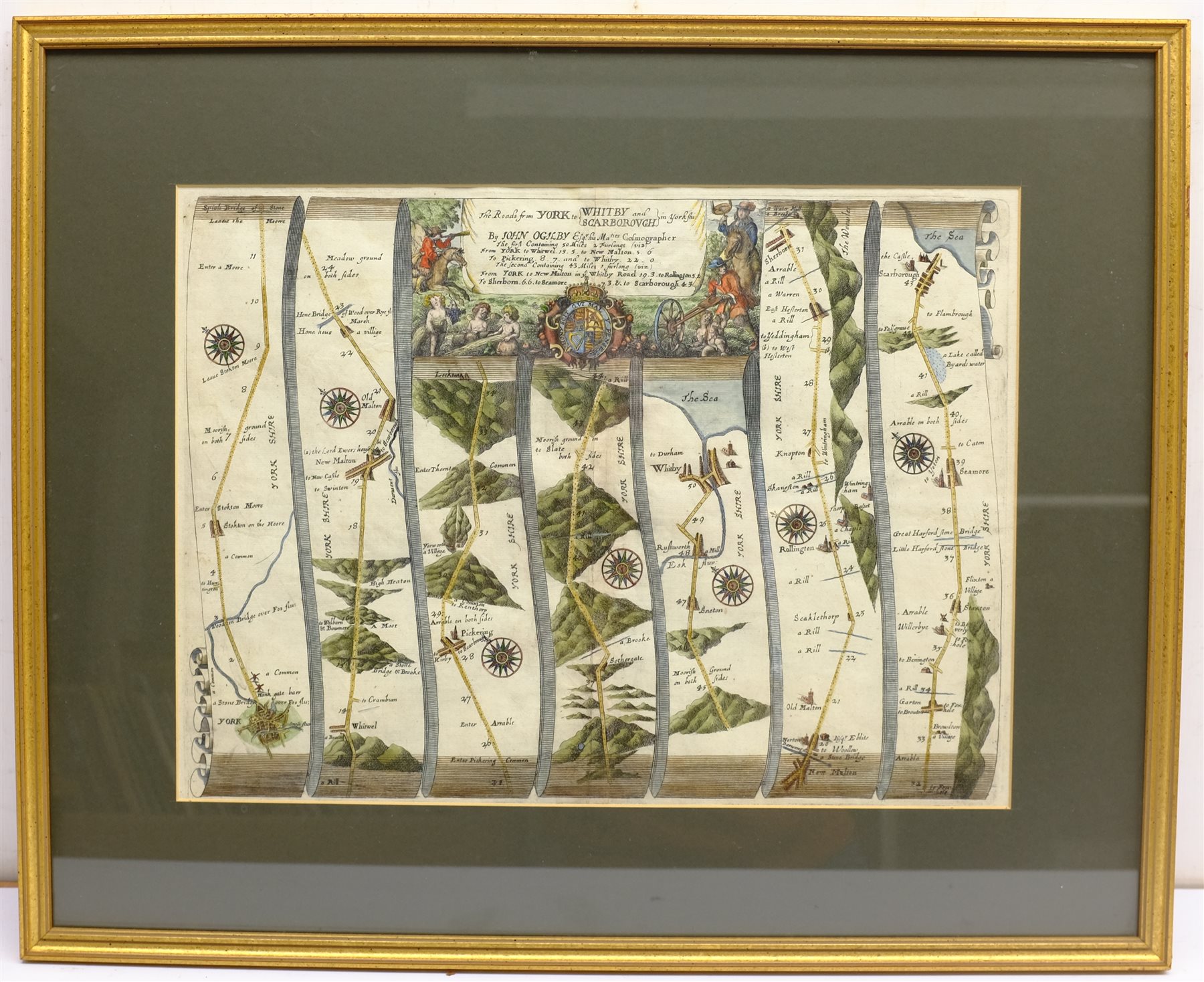 John Ogilby (British 1600-1676): 'The Roads from York to Whitby and Scarborough', engraved strip map - Image 3 of 4