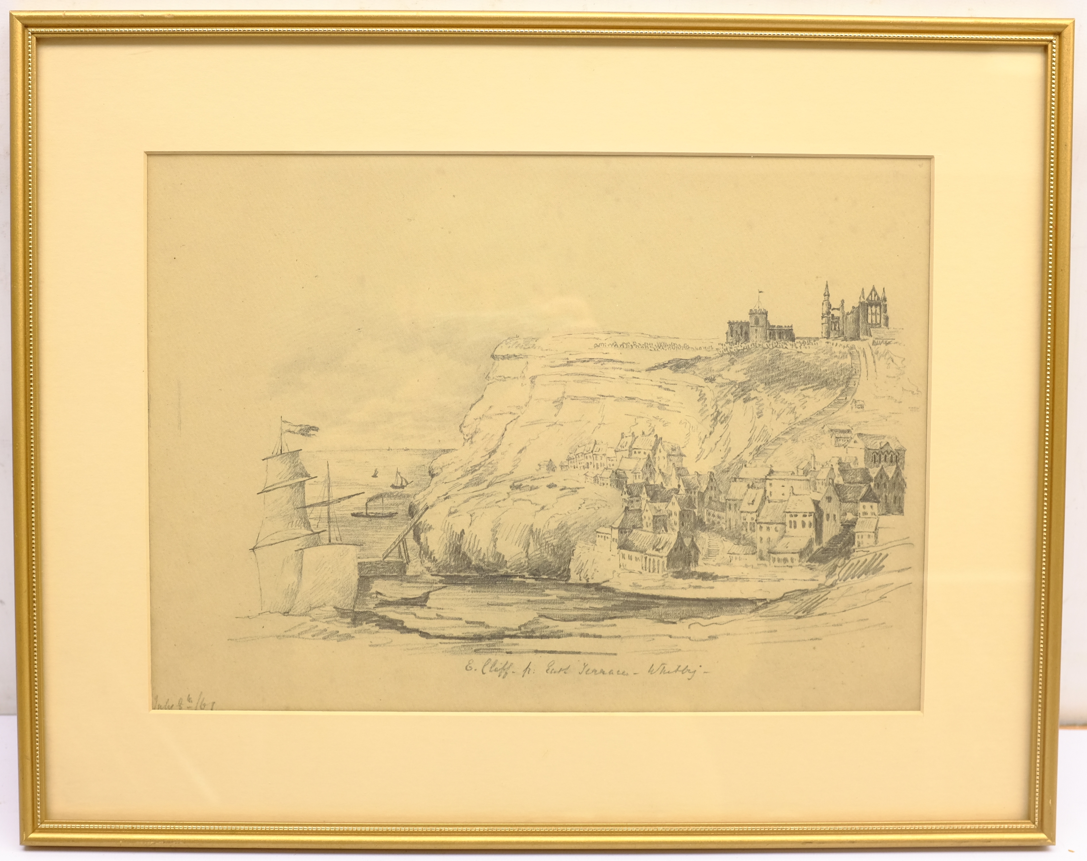 Mary Weatherill (British 1834-1913): 'East Cliff from East Terrace Whitby', pencil titled and dated - Image 4 of 4